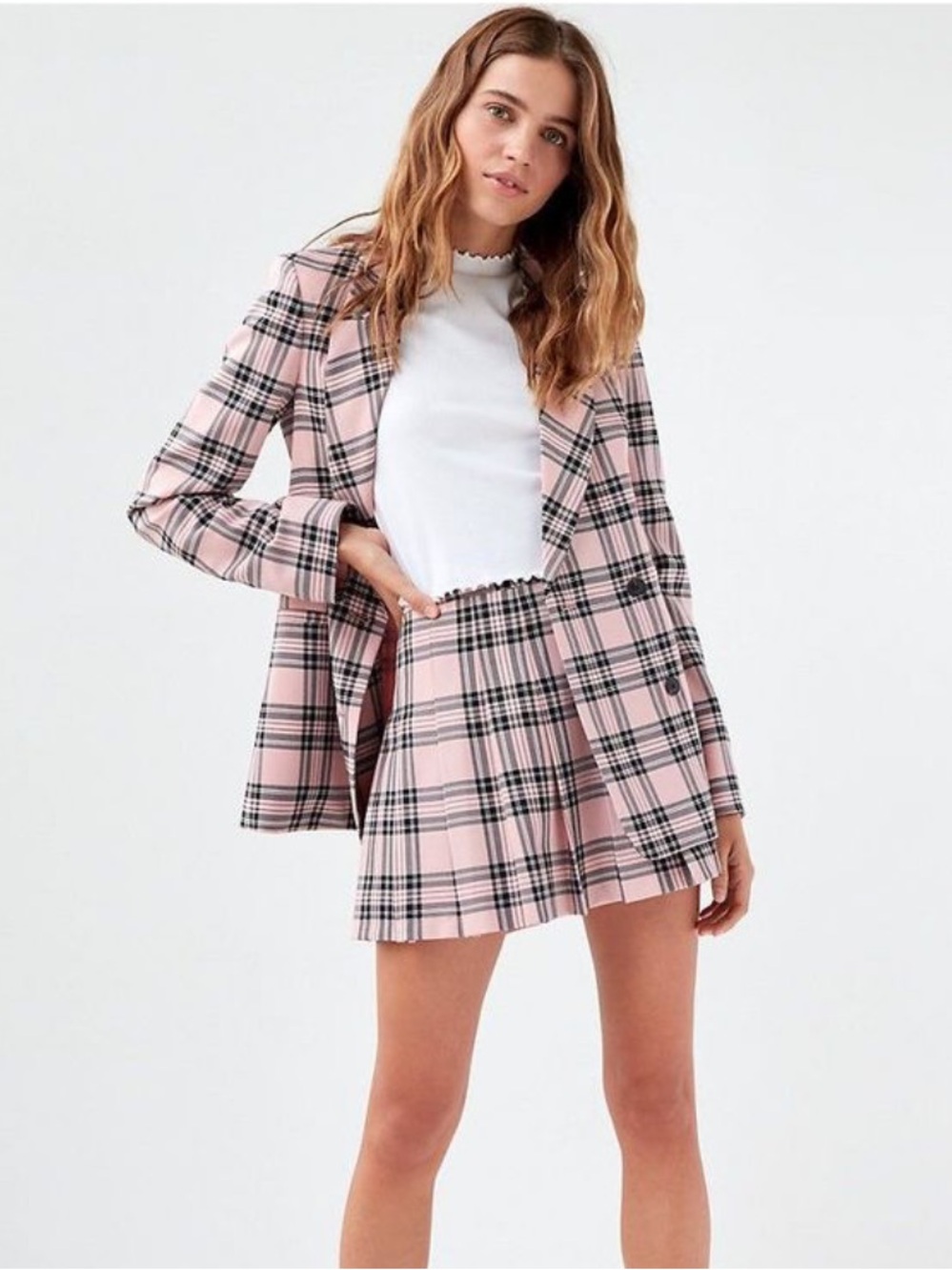 Aritzia Sunday Best Galt Blazer Jacket in Pink Black Check Size XS